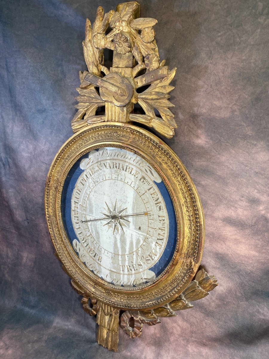 18th Century Gilded Wooden Barometer-photo-4