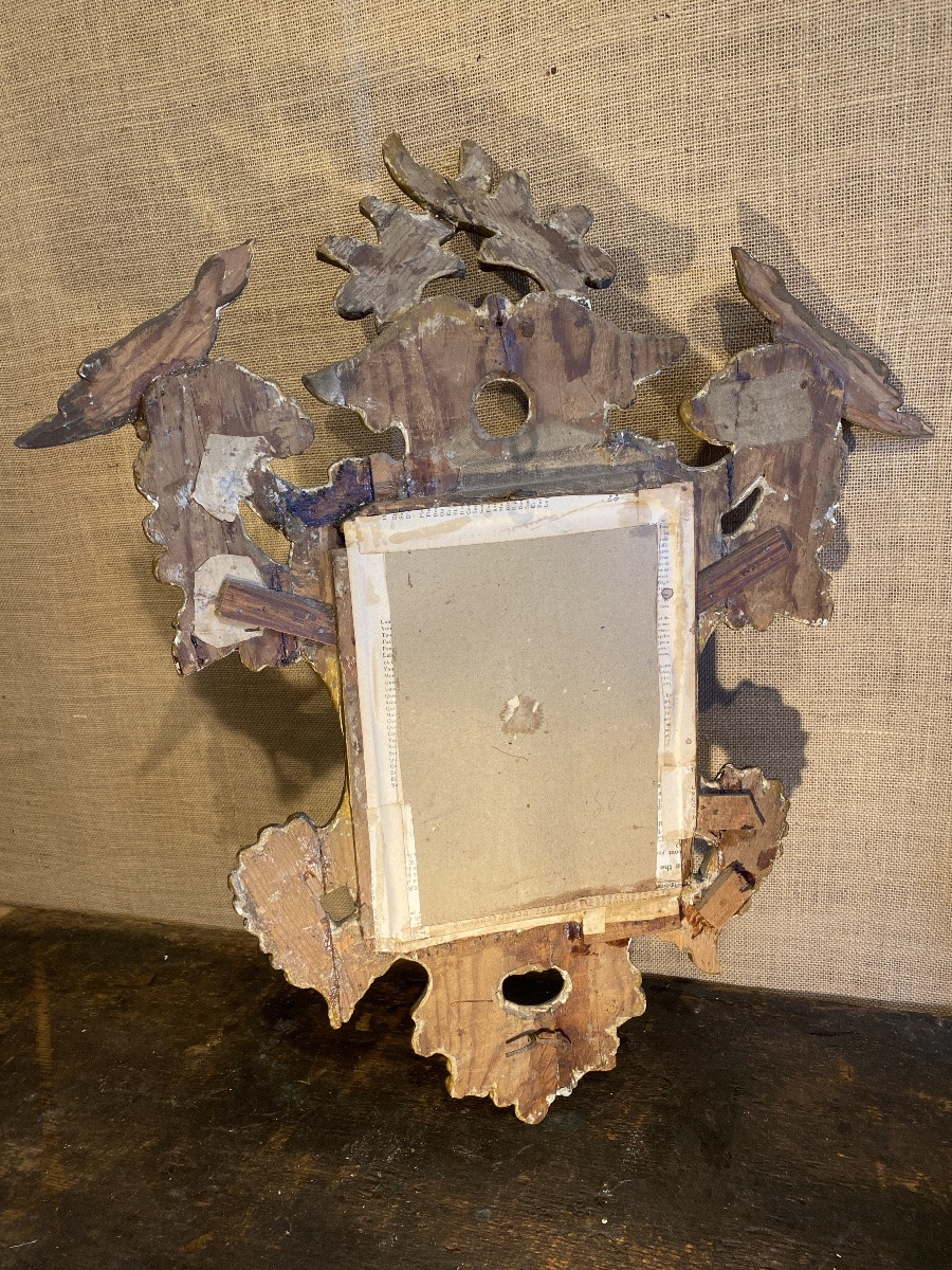 Miroir en Bois Sculpté Doré aux Oiseaux XVIIIè Siècle-photo-2