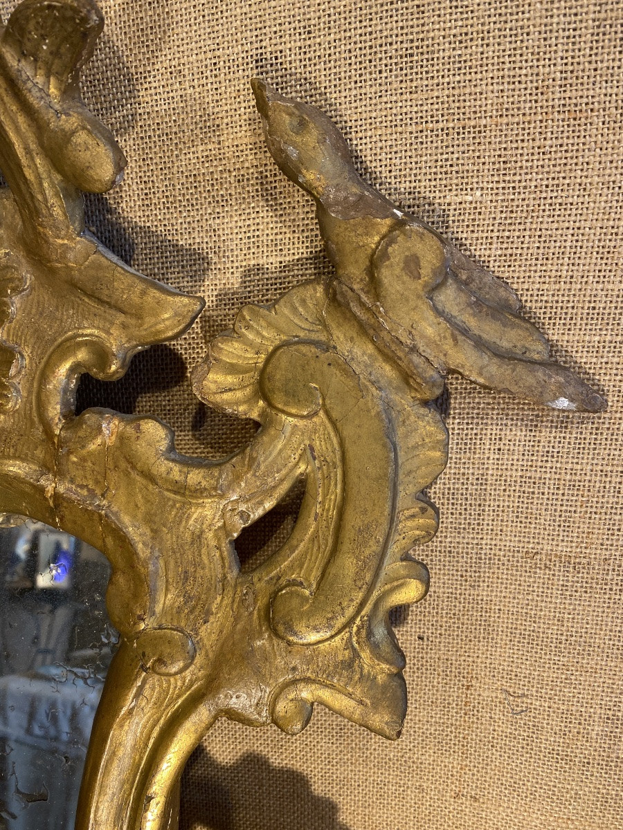 Miroir en Bois Sculpté Doré aux Oiseaux XVIIIè Siècle-photo-7