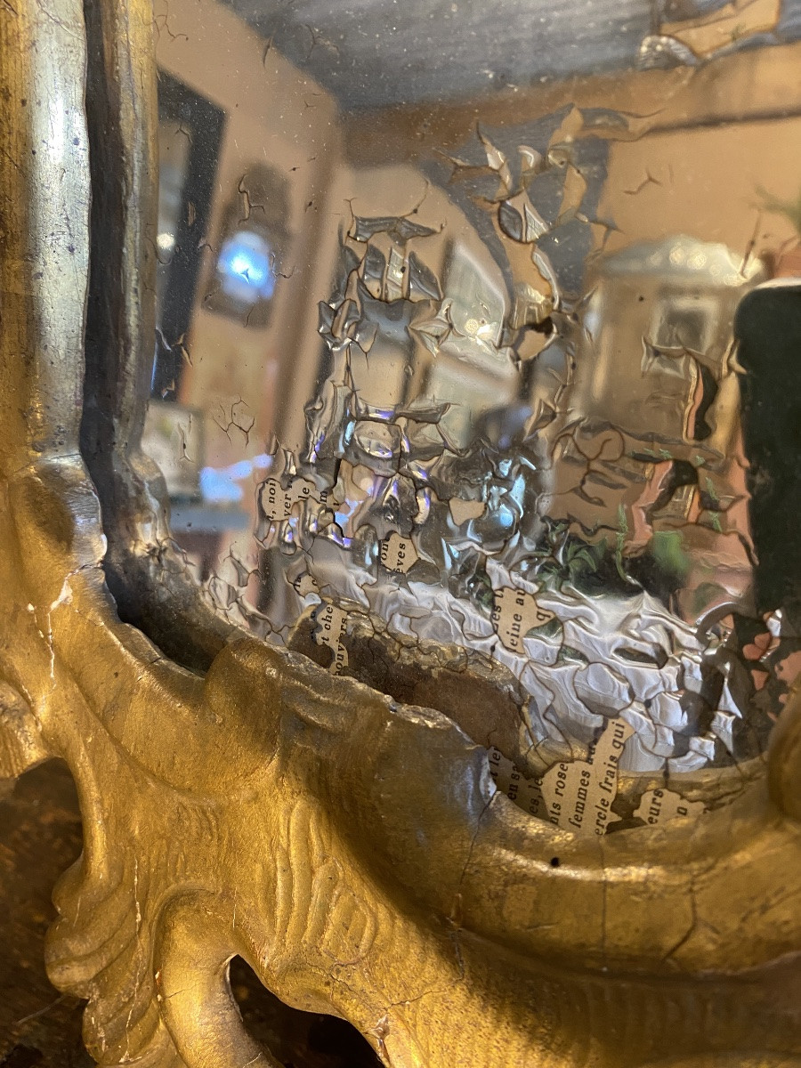 Miroir en Bois Sculpté Doré aux Oiseaux XVIIIè Siècle-photo-8