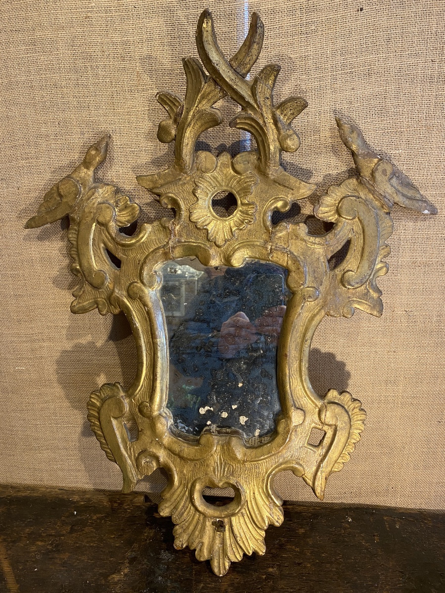 Miroir en Bois Sculpté Doré aux Oiseaux XVIIIè Siècle