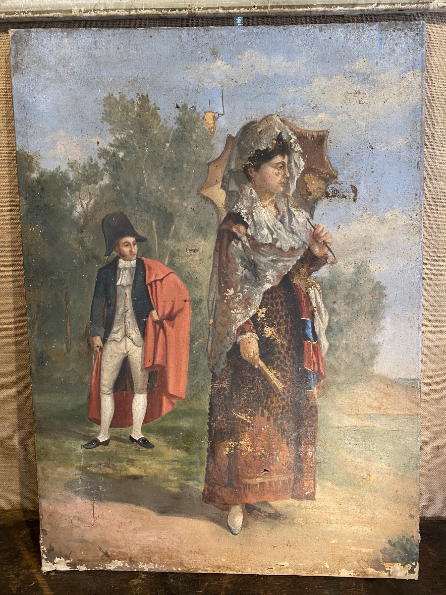 Oil On Canvas Depicting A Gallant Scene