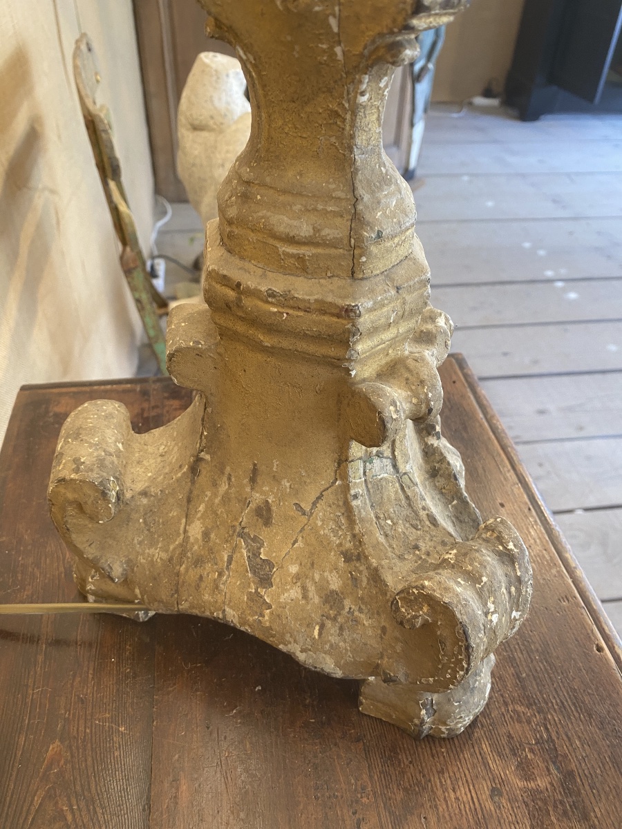 Pique-cierge en bois doré XVIIIè monté en lampe-photo-1