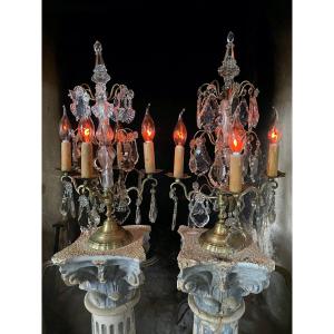 Pair Of 19th Century Girandoles, Tassel Table Chandeliers