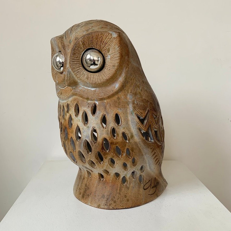 Grande lampe Hibou en céramique d' Agnes Escala, vers1970, France-photo-2