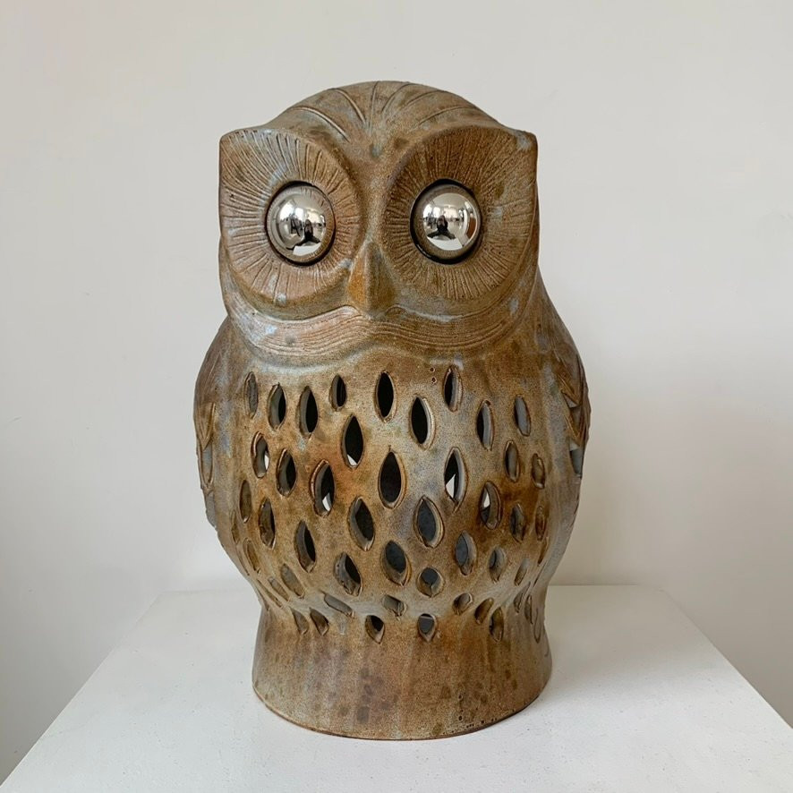 Grande lampe Hibou en céramique d' Agnes Escala, vers1970, France-photo-3