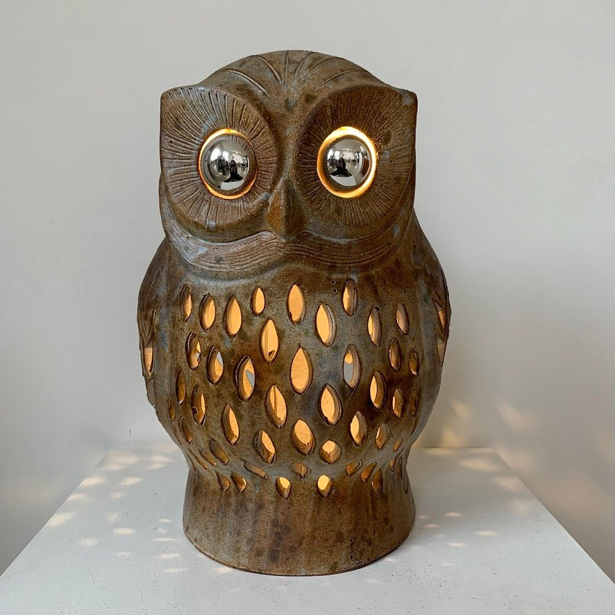 Grande lampe Hibou en céramique d' Agnes Escala, vers1970, France-photo-4
