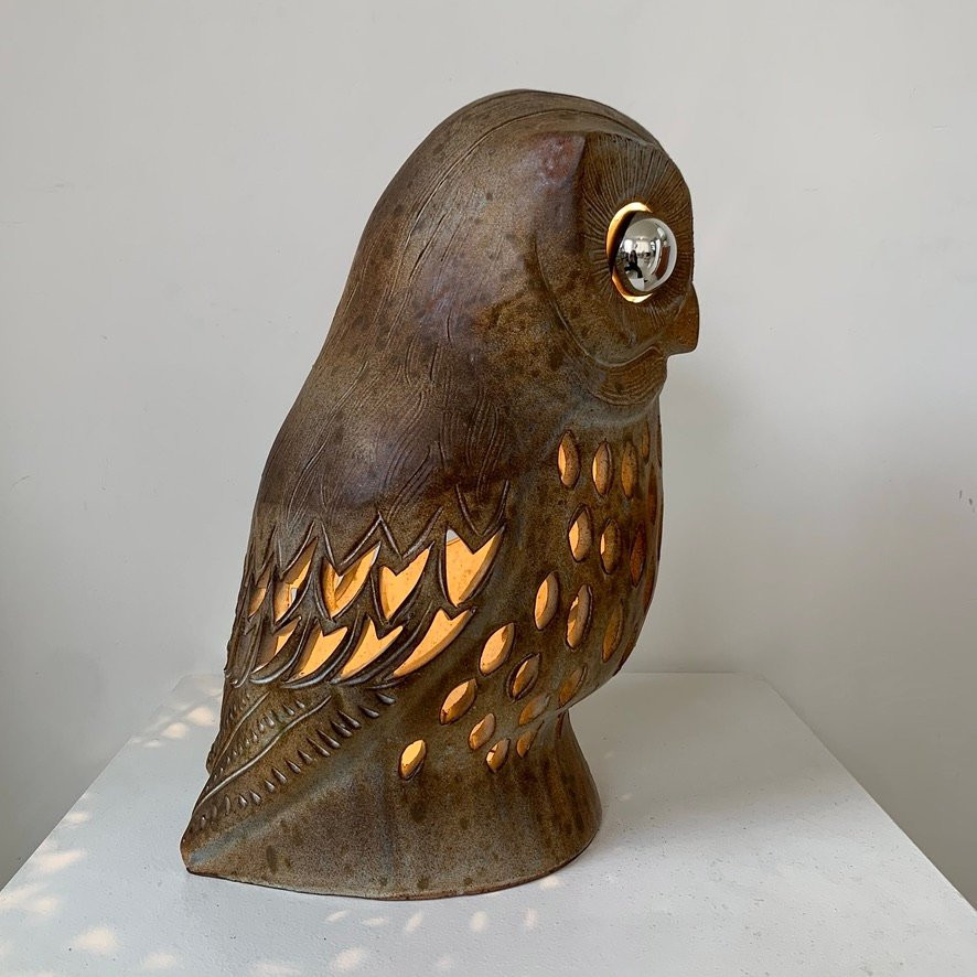 Grande lampe Hibou en céramique d' Agnes Escala, vers1970, France-photo-1