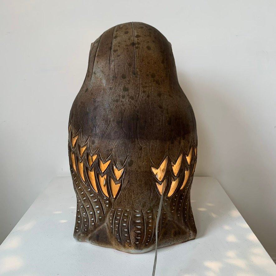 Grande lampe Hibou en céramique d' Agnes Escala, vers1970, France-photo-4