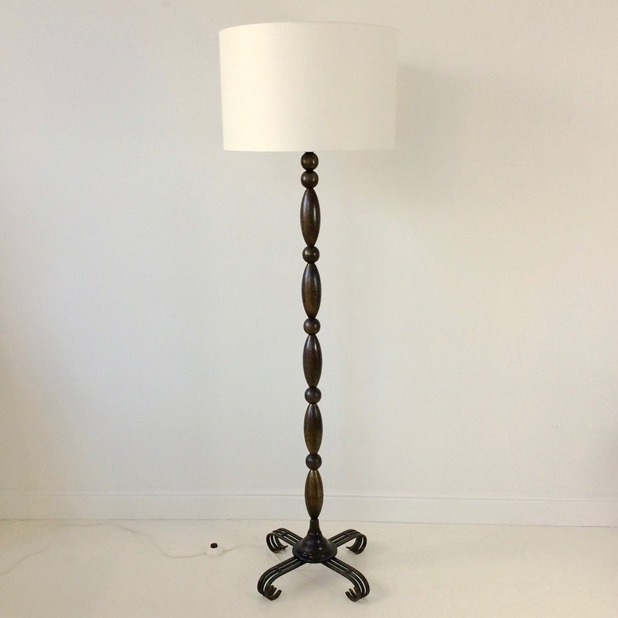 Art Deco Floor Lamp With Bronze Patina, Circa 1940, France.-photo-8