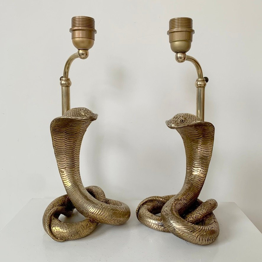 Paire de lampes Cobra en laiton, vers 1970, France-photo-2