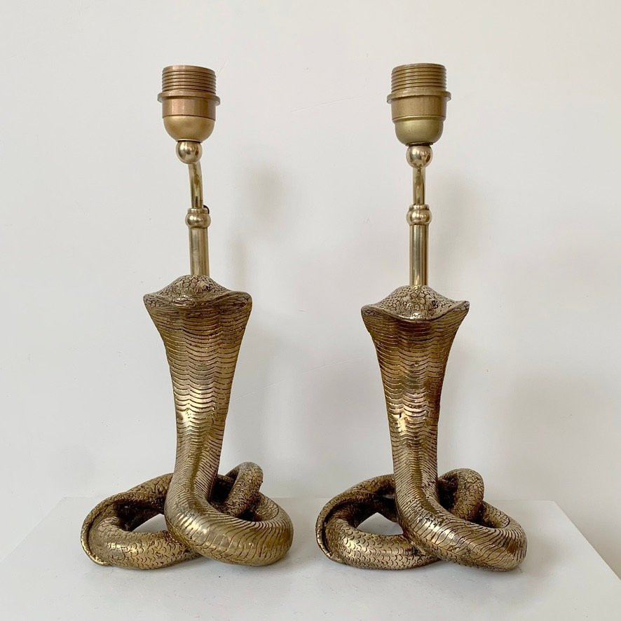 Paire de lampes Cobra en laiton, vers 1970, France-photo-3