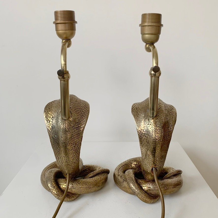 Paire de lampes Cobra en laiton, vers 1970, France-photo-5