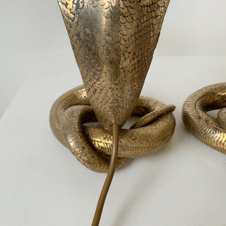 Paire de lampes Cobra en laiton, vers 1970, France-photo-6