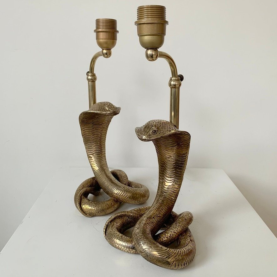 Paire de lampes Cobra en laiton, vers 1970, France-photo-8