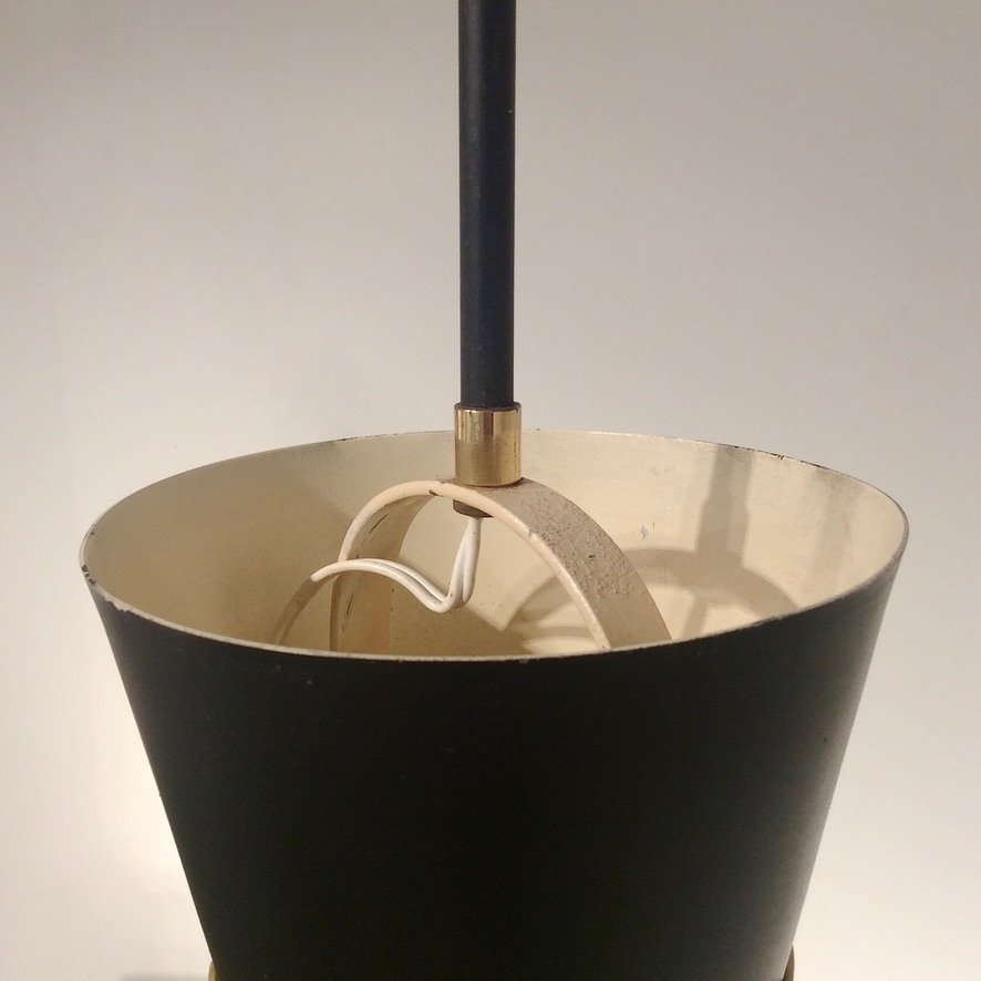 Suspension diabolo métal noir perforé, vers 1950, France-photo-3