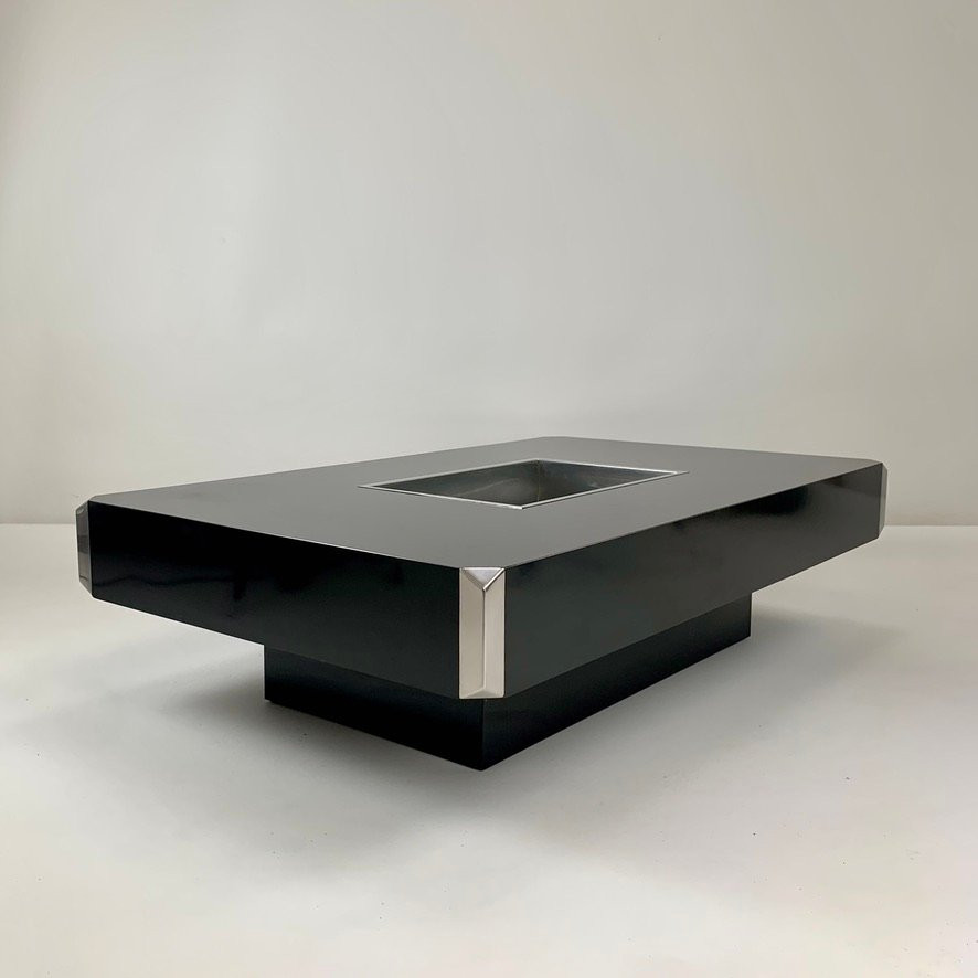 Table basse noire modèle Alveo de Willy Rizzo, vers 1972, Italie.-photo-4