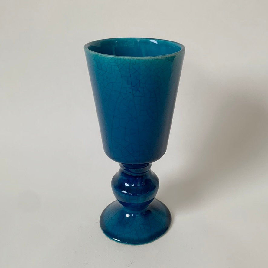 Vase bleu de Pol Chambost, vers 1970, France.-photo-2