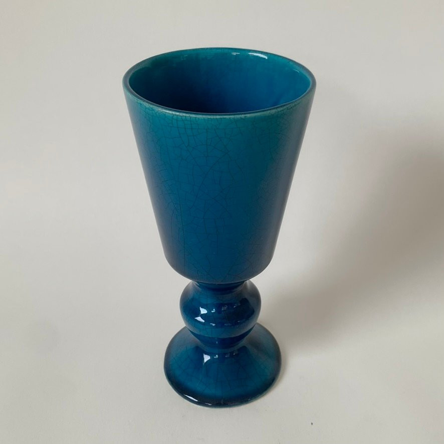 Vase bleu de Pol Chambost, vers 1970, France.-photo-3