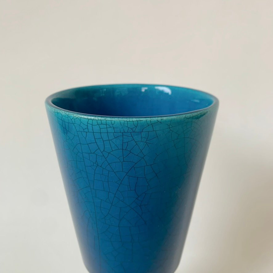Vase bleu de Pol Chambost, vers 1970, France.-photo-4