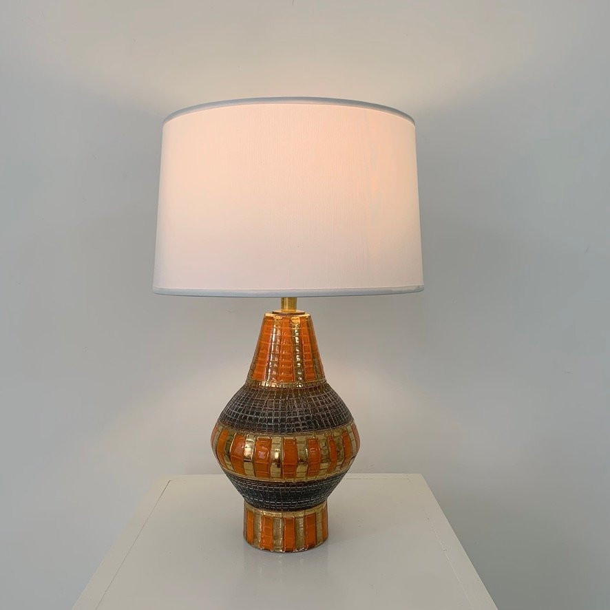Lampe en céramique Bitossi or et orange, vers 1970, Italie.-photo-2