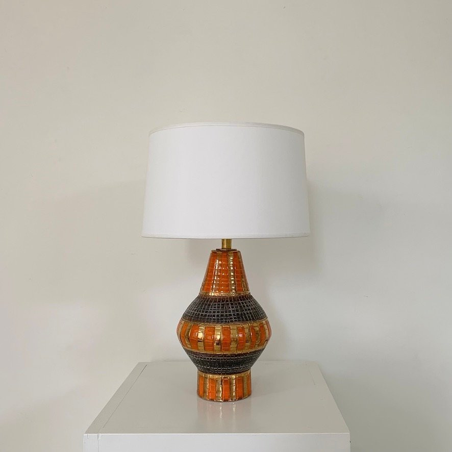 Lampe en céramique Bitossi or et orange, vers 1970, Italie.-photo-5