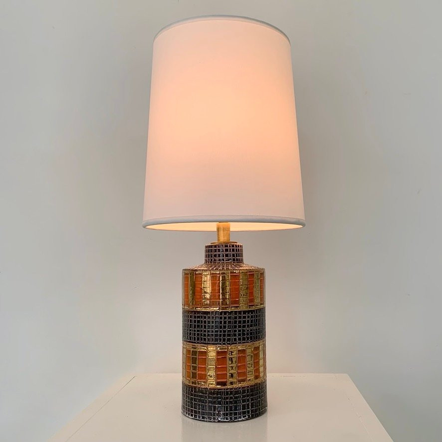 Bitossi Gold And Orange Ceramic Lamp, Circa 1970, Italy.-photo-2