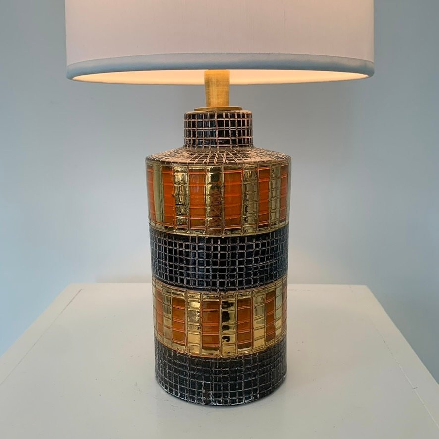 Bitossi Gold And Orange Ceramic Lamp, Circa 1970, Italy.-photo-4