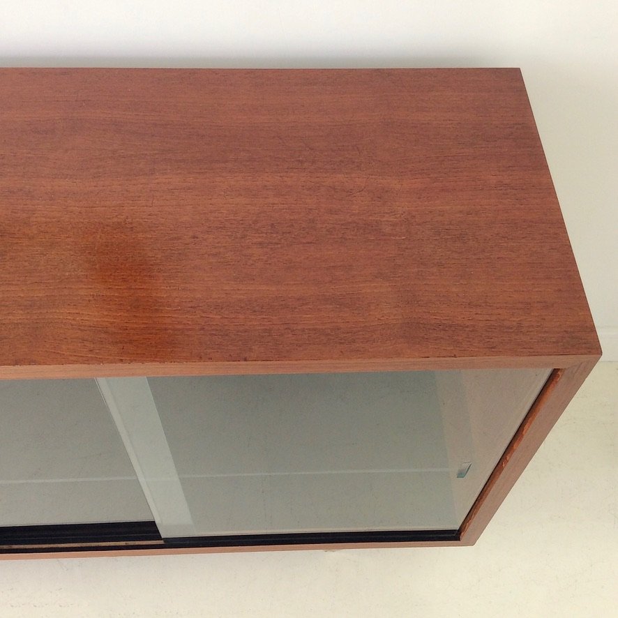  Asymmetrical Wood And Glass Sideboard, Circa 1950, Italy.-photo-1