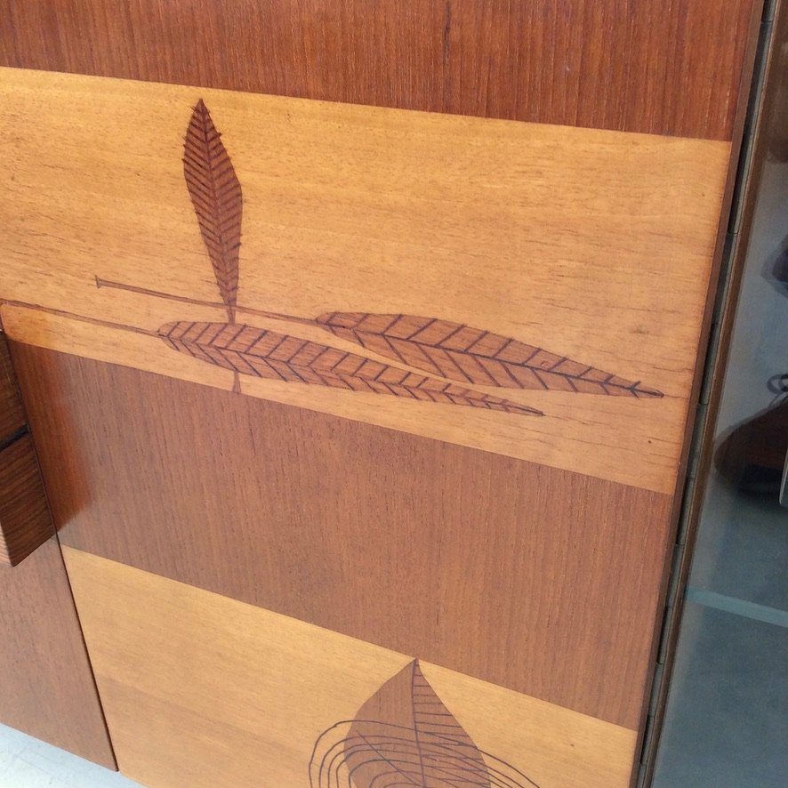  Asymmetrical Wood And Glass Sideboard, Circa 1950, Italy.-photo-2