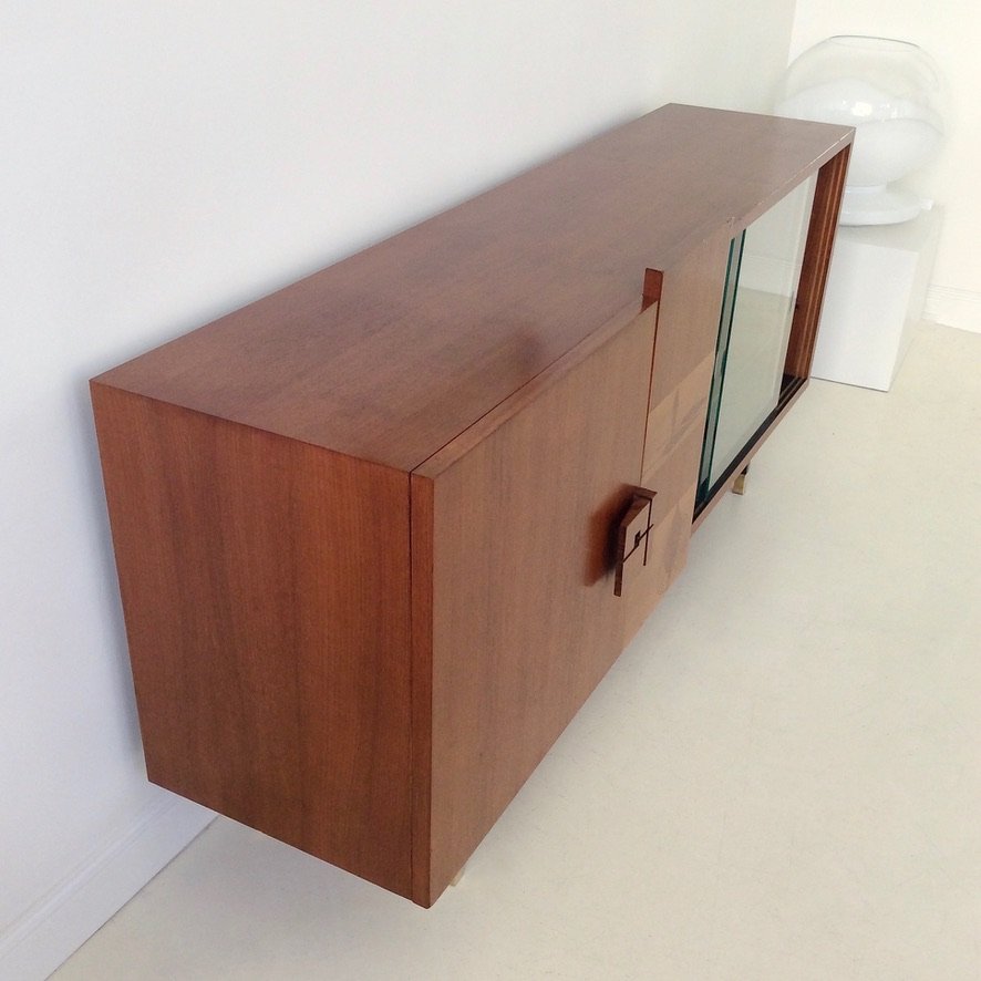  Asymmetrical Wood And Glass Sideboard, Circa 1950, Italy.-photo-6