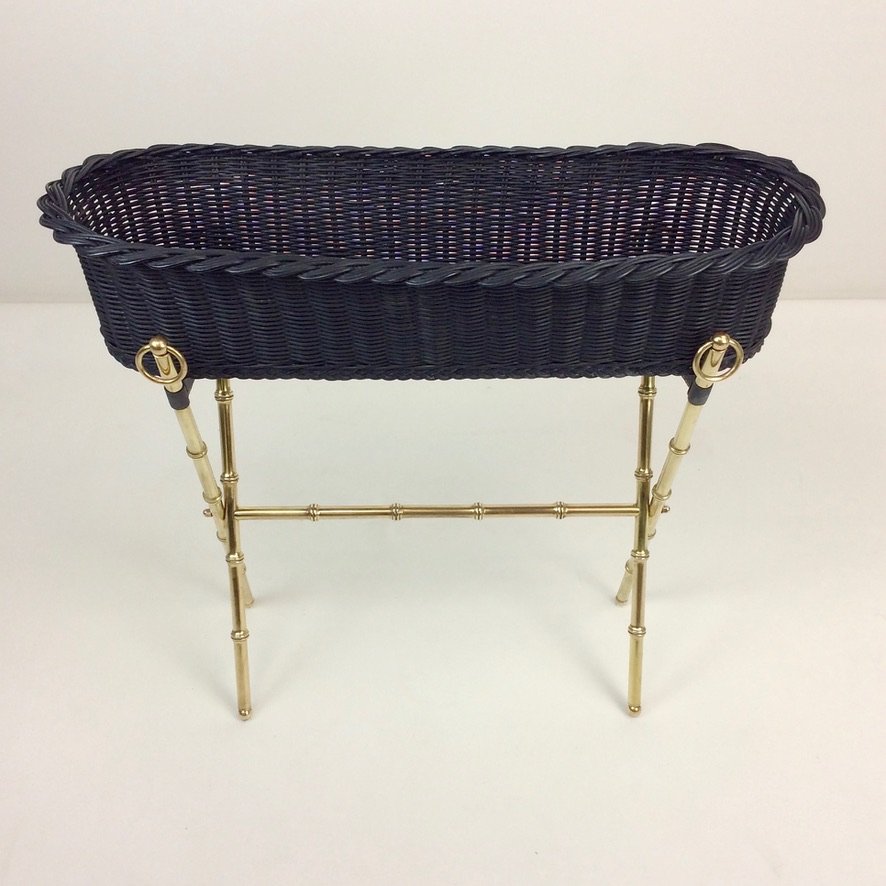 Brass And Wicker Planter By Jacques Adnet, Circa 1960, France-photo-3