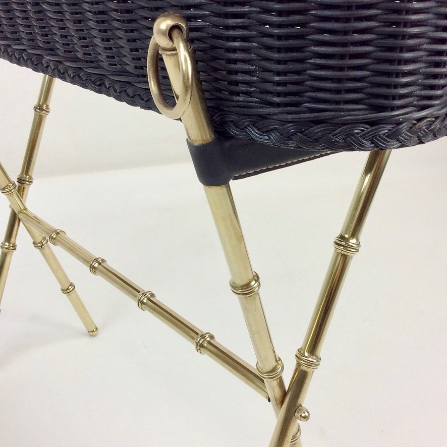 Brass And Wicker Planter By Jacques Adnet, Circa 1960, France-photo-1