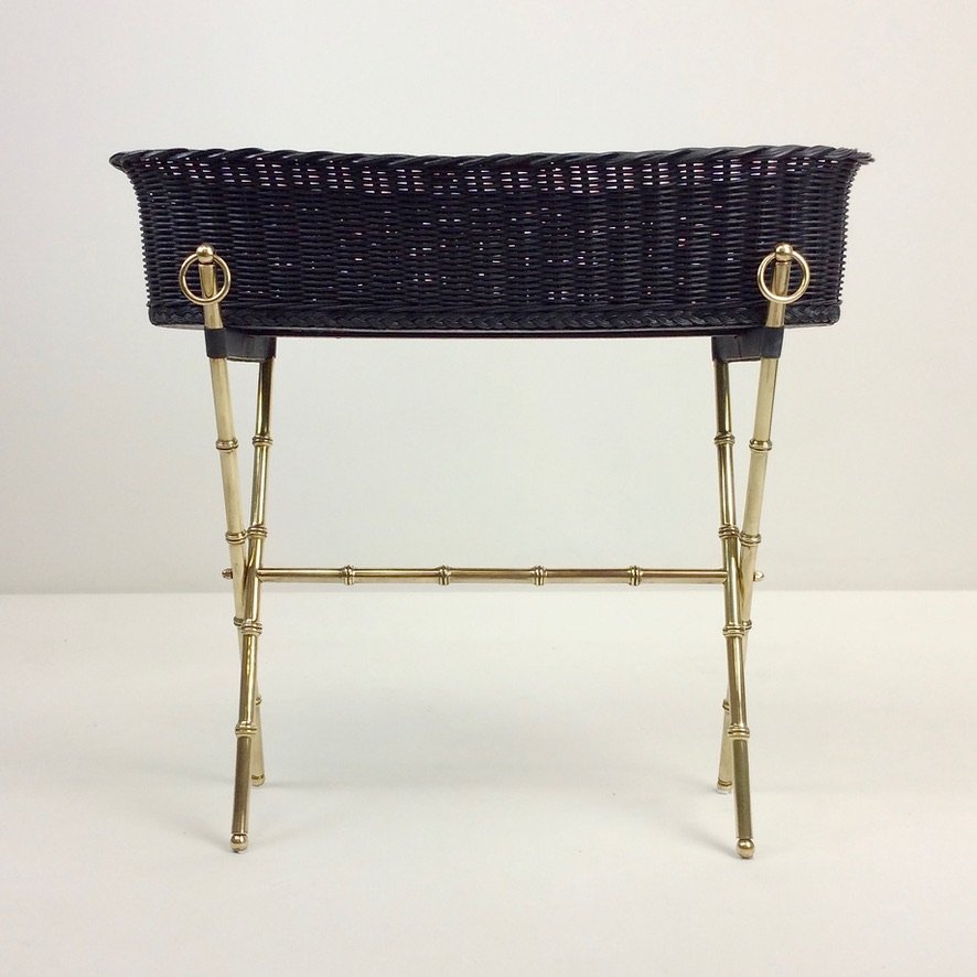 Brass And Wicker Planter By Jacques Adnet, Circa 1960, France-photo-2