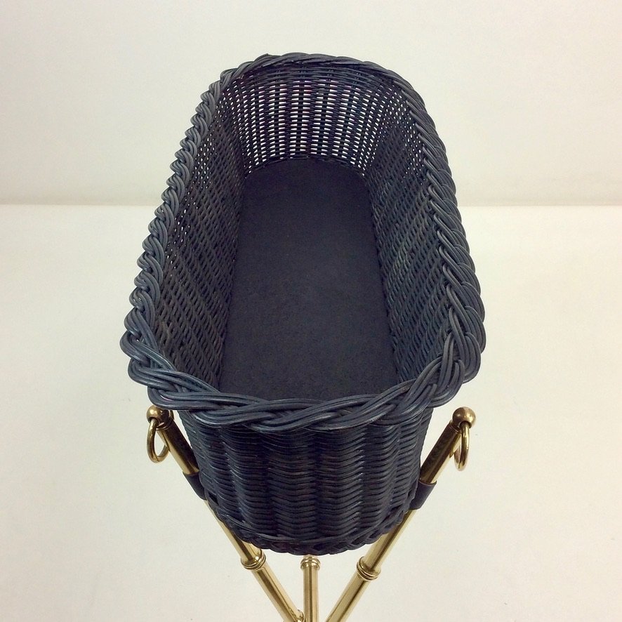 Brass And Wicker Planter By Jacques Adnet, Circa 1960, France-photo-4