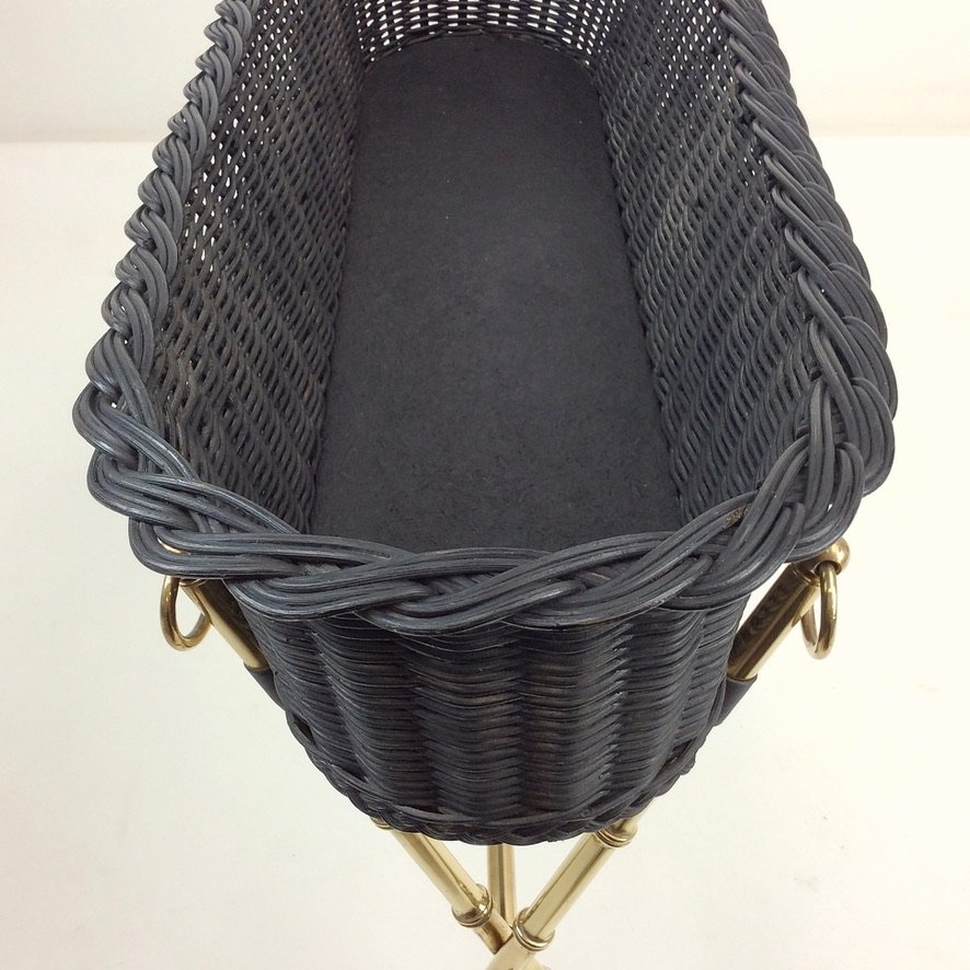 Brass And Wicker Planter By Jacques Adnet, Circa 1960, France-photo-5