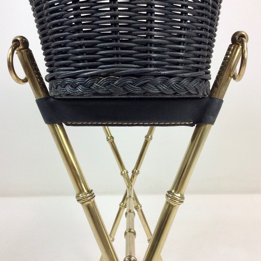 Brass And Wicker Planter By Jacques Adnet, Circa 1960, France-photo-8