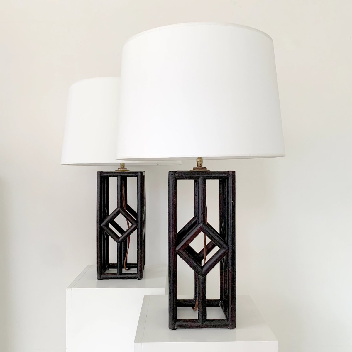Paire de lampes de table en bambou du milieu du siècle dernier, vers 1970, Italie.-photo-2