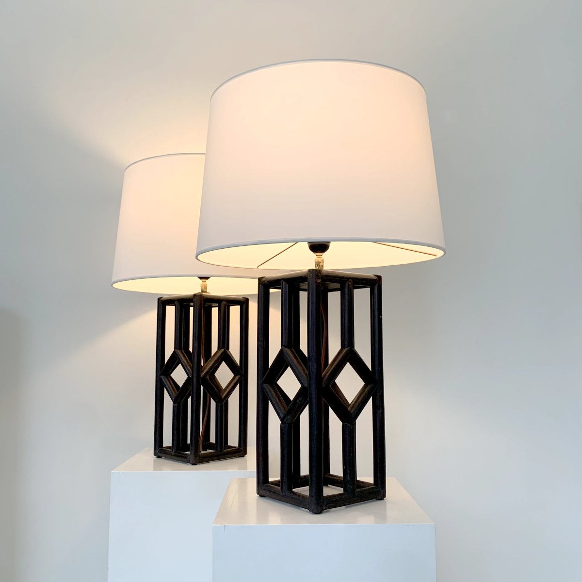 Paire de lampes de table en bambou du milieu du siècle dernier, vers 1970, Italie.-photo-3