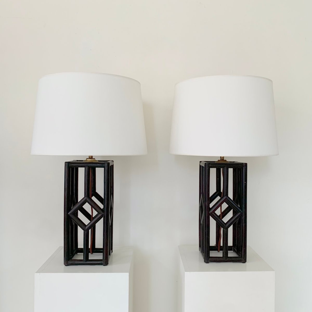 Paire de lampes de table en bambou du milieu du siècle dernier, vers 1970, Italie.-photo-4