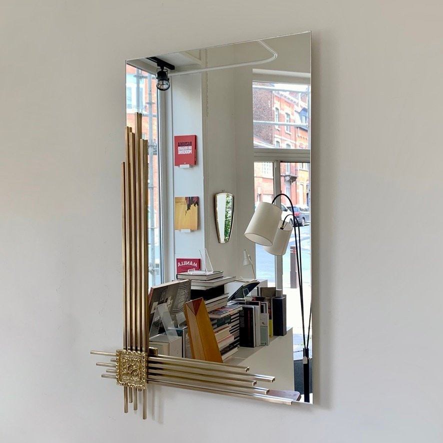 Miroir mural en bronze signé Angelo Brotto pour Esperia, vers 1970, Italie.-photo-3