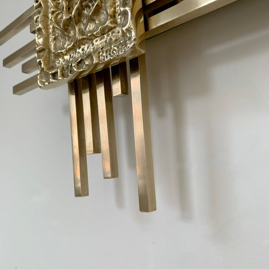 Miroir mural en bronze signé Angelo Brotto pour Esperia, vers 1970, Italie.-photo-4