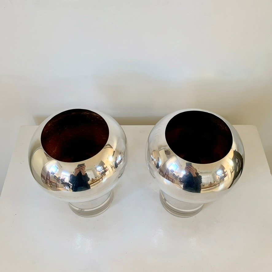 Paire de lampes de bureau signées Christofle, en métal argenté et perspex, vers 1960, France.-photo-2