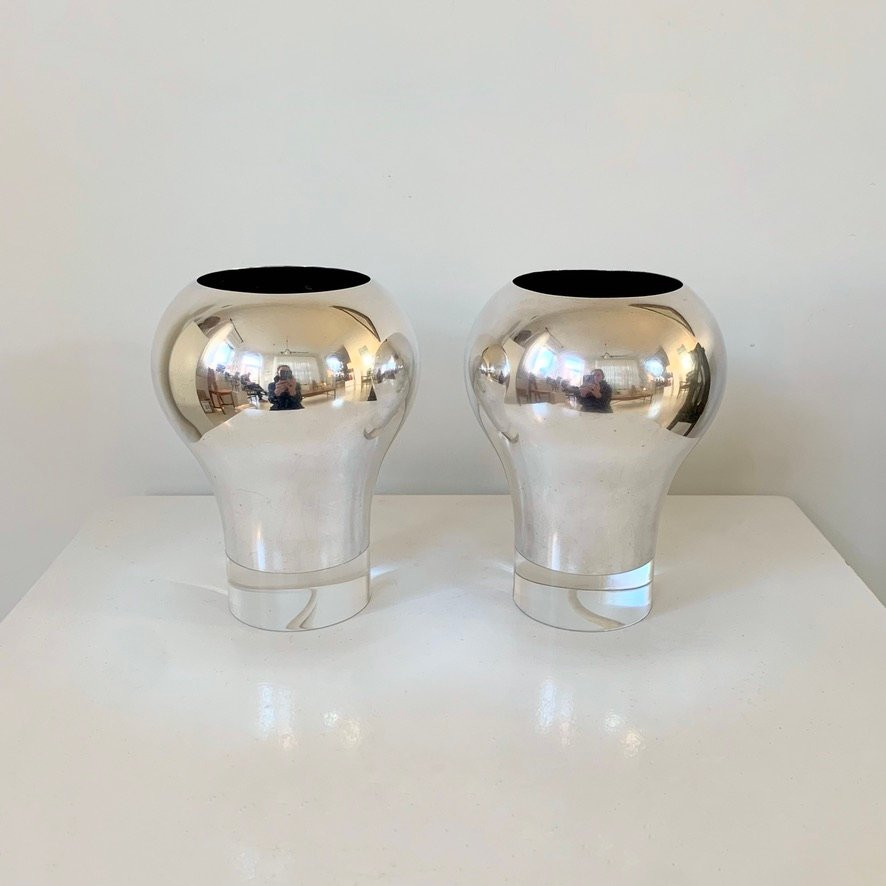 Paire de lampes de bureau signées Christofle, en métal argenté et perspex, vers 1960, France.-photo-8