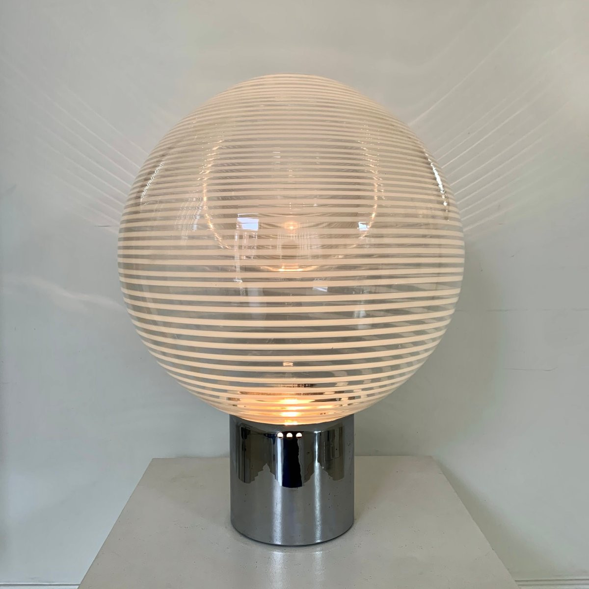 Striped Glass Table Lamp By Vistosi, Corba Model, Circa 1960, Italy.-photo-3