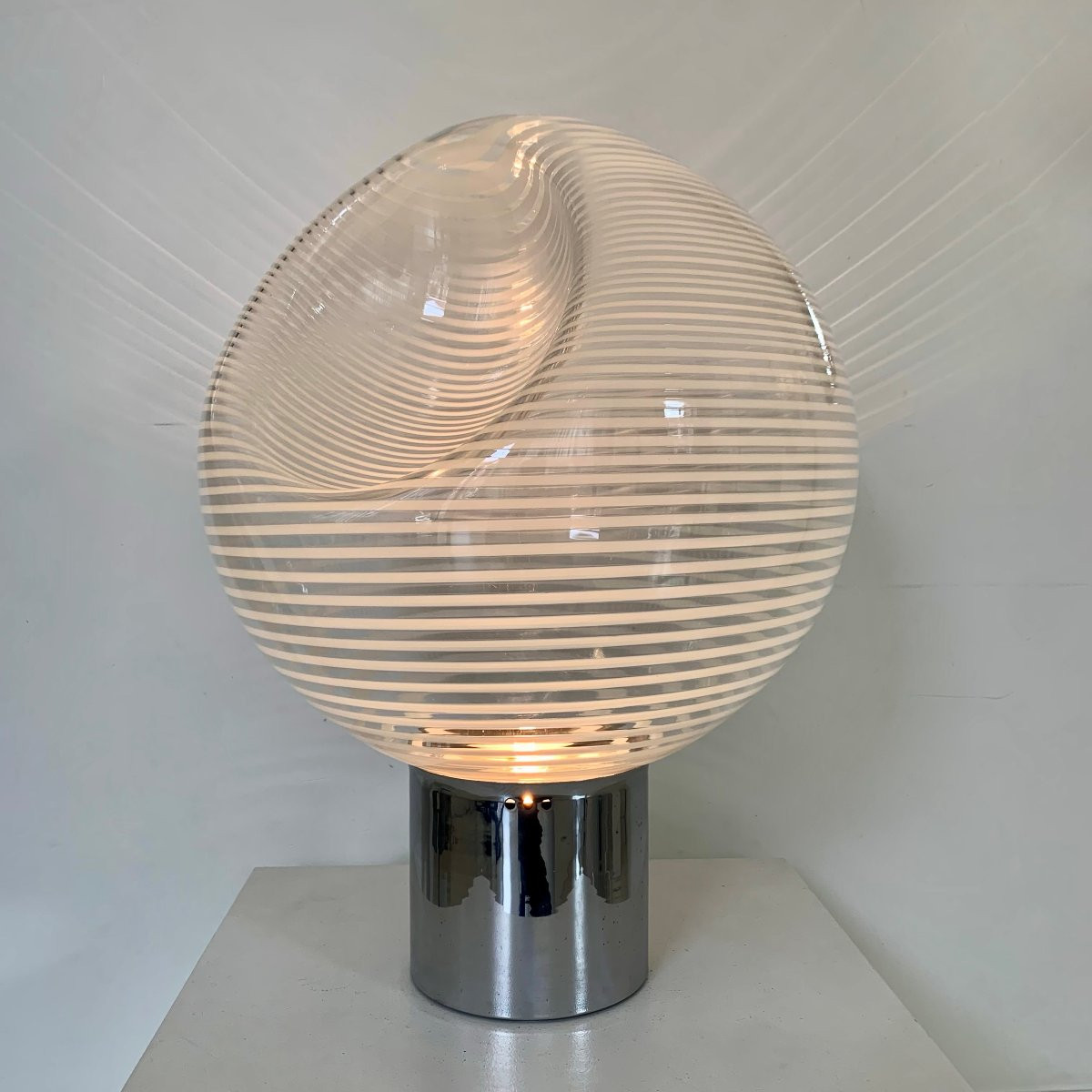 Striped Glass Table Lamp By Vistosi, Corba Model, Circa 1960, Italy.-photo-4