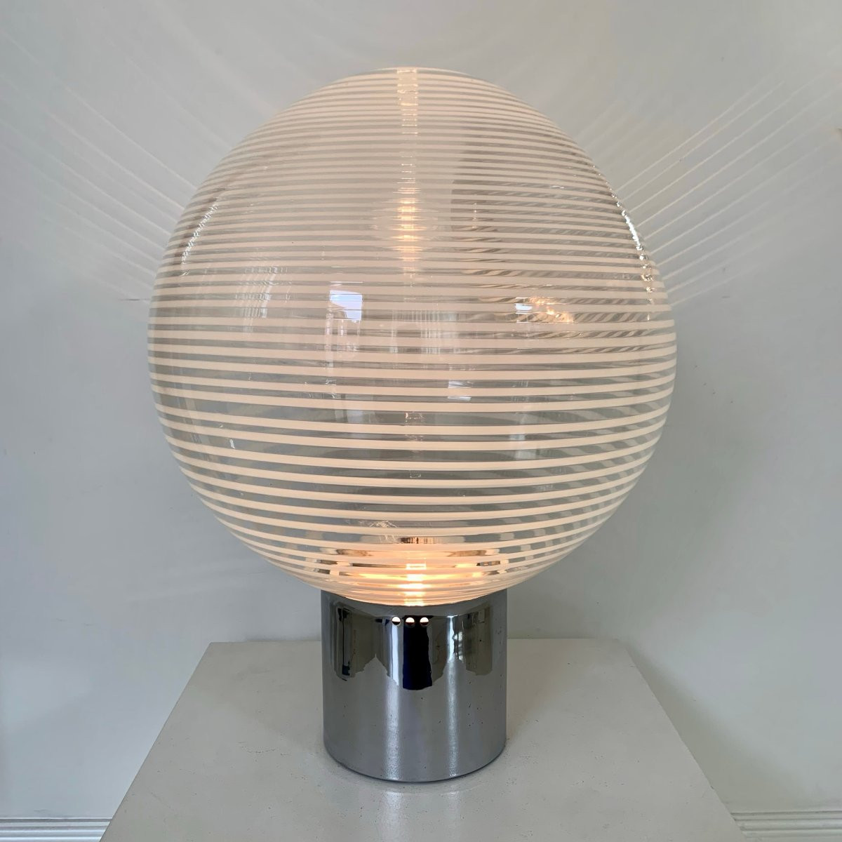 Striped Glass Table Lamp By Vistosi, Corba Model, Circa 1960, Italy.-photo-8