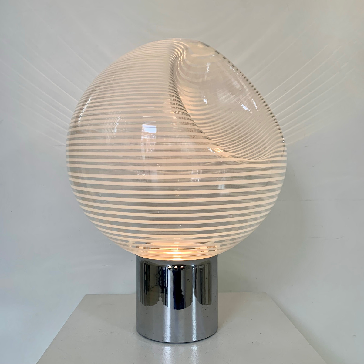 Striped Glass Table Lamp By Vistosi, Corba Model, Circa 1960, Italy.
