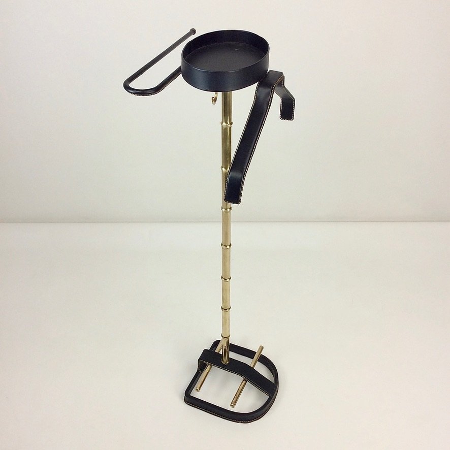 Faux-leather And Brass Valet Stand By Jacques Adnet, Circa 1960, France-photo-3