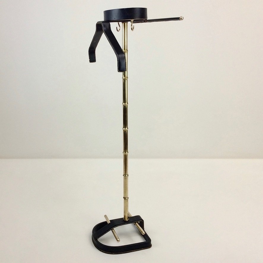 Faux-leather And Brass Valet Stand By Jacques Adnet, Circa 1960, France-photo-2